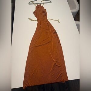 Chain wrapped Rust Maxi Dress with Side Slit
